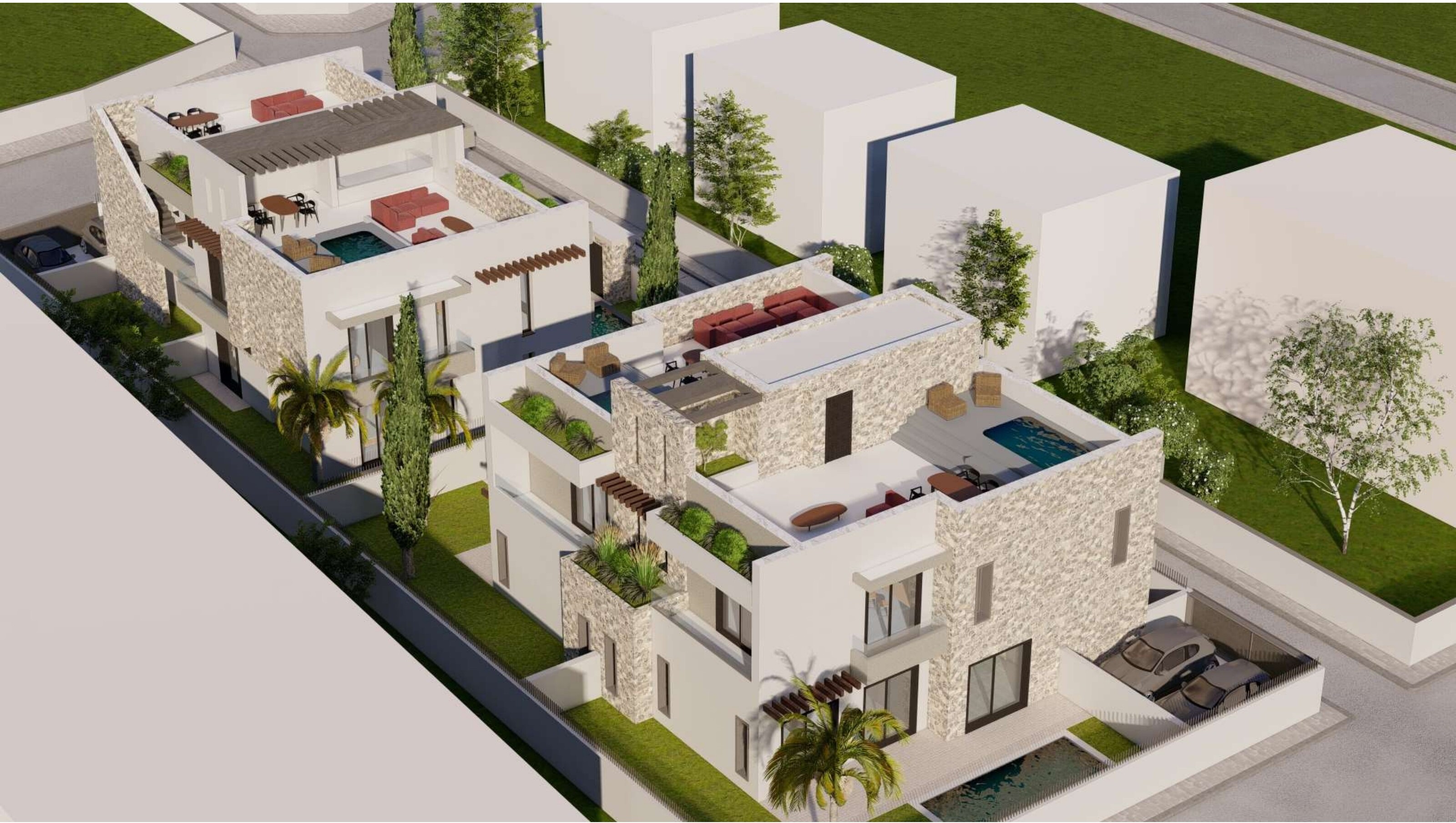 Building 2 — four-apartment residence with terraces